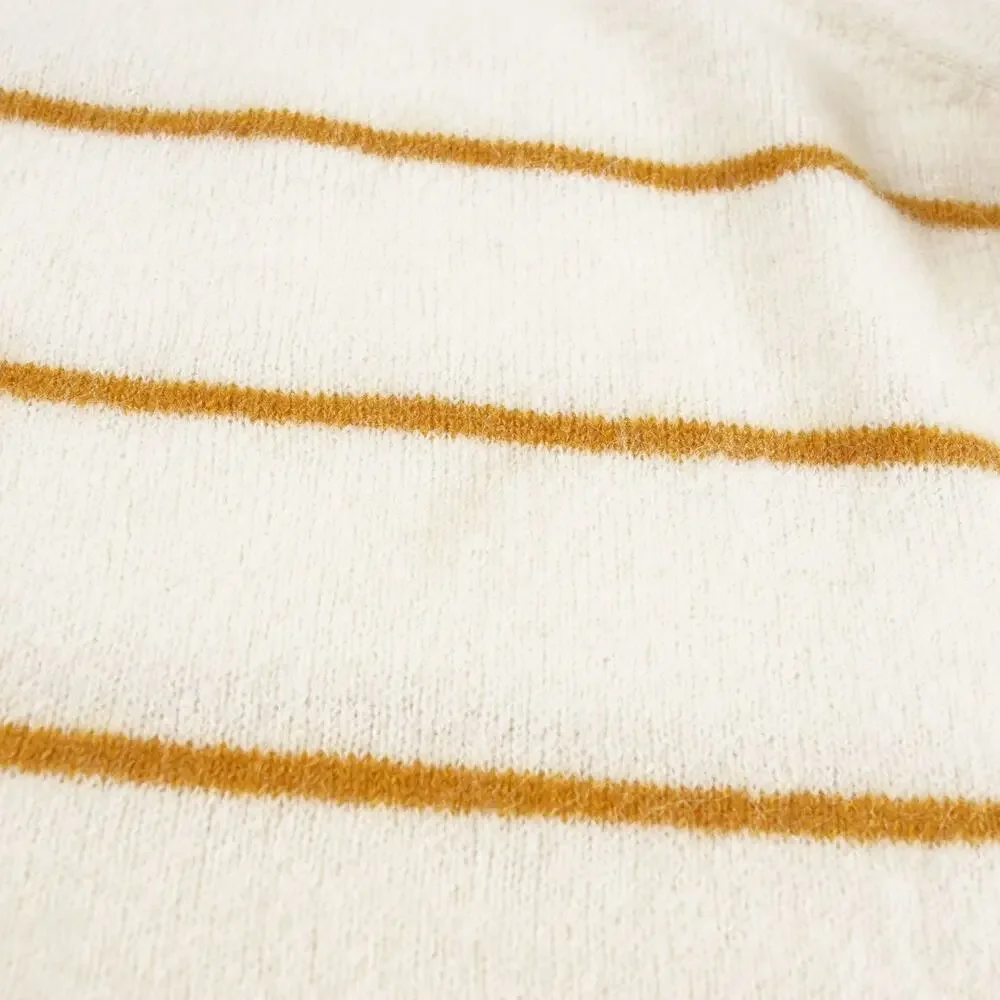 J Crew Alpaca Striped Orange Ivory Cream Crewneck Sweater Womens Sz S - Picture 7 of 11